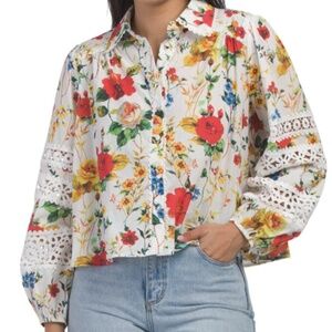 NWT ELIE BY ELIE TAHARI Woven Cotton Embroidered Blouse Size US XL